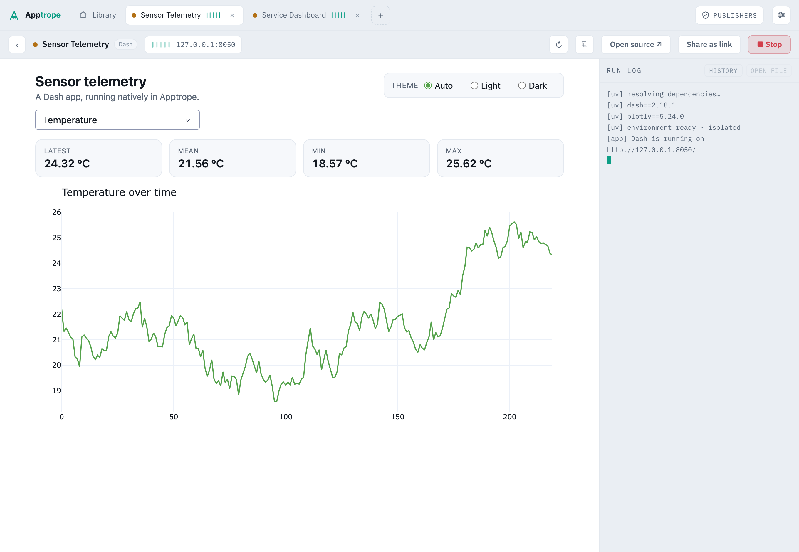 A Dash app running inside Apptrope