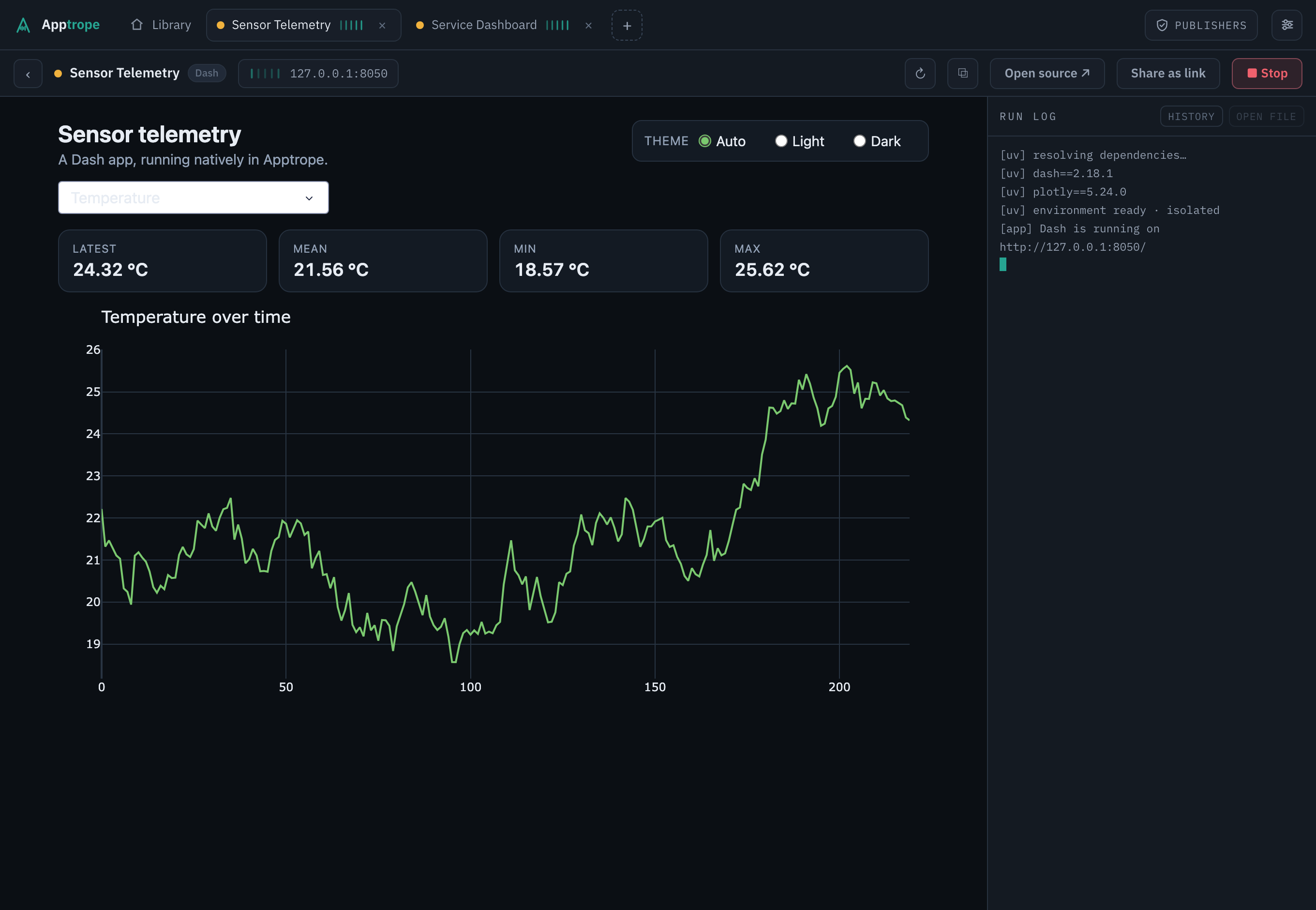 A Dash app running inside Apptrope