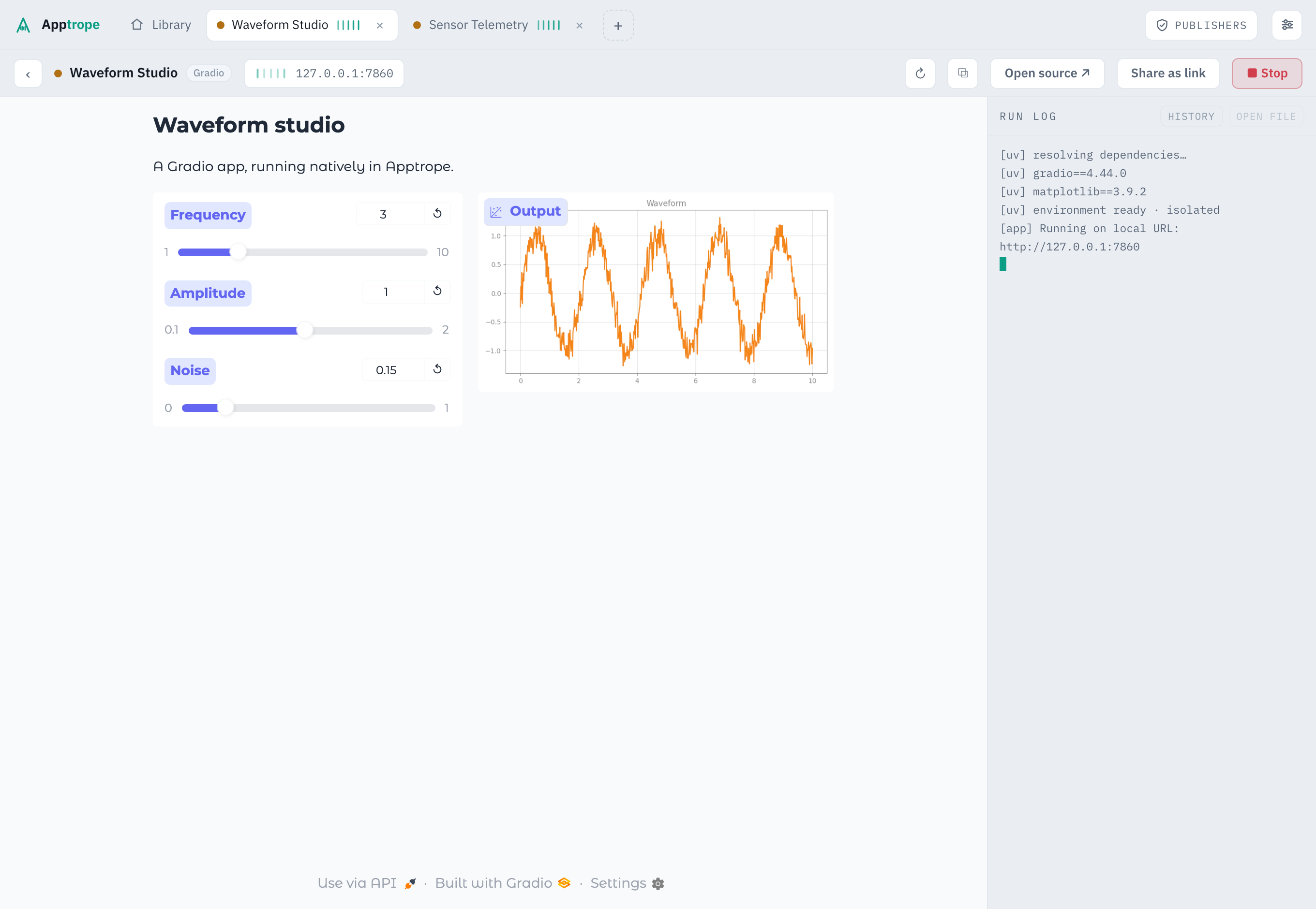 A Gradio app running inside Apptrope