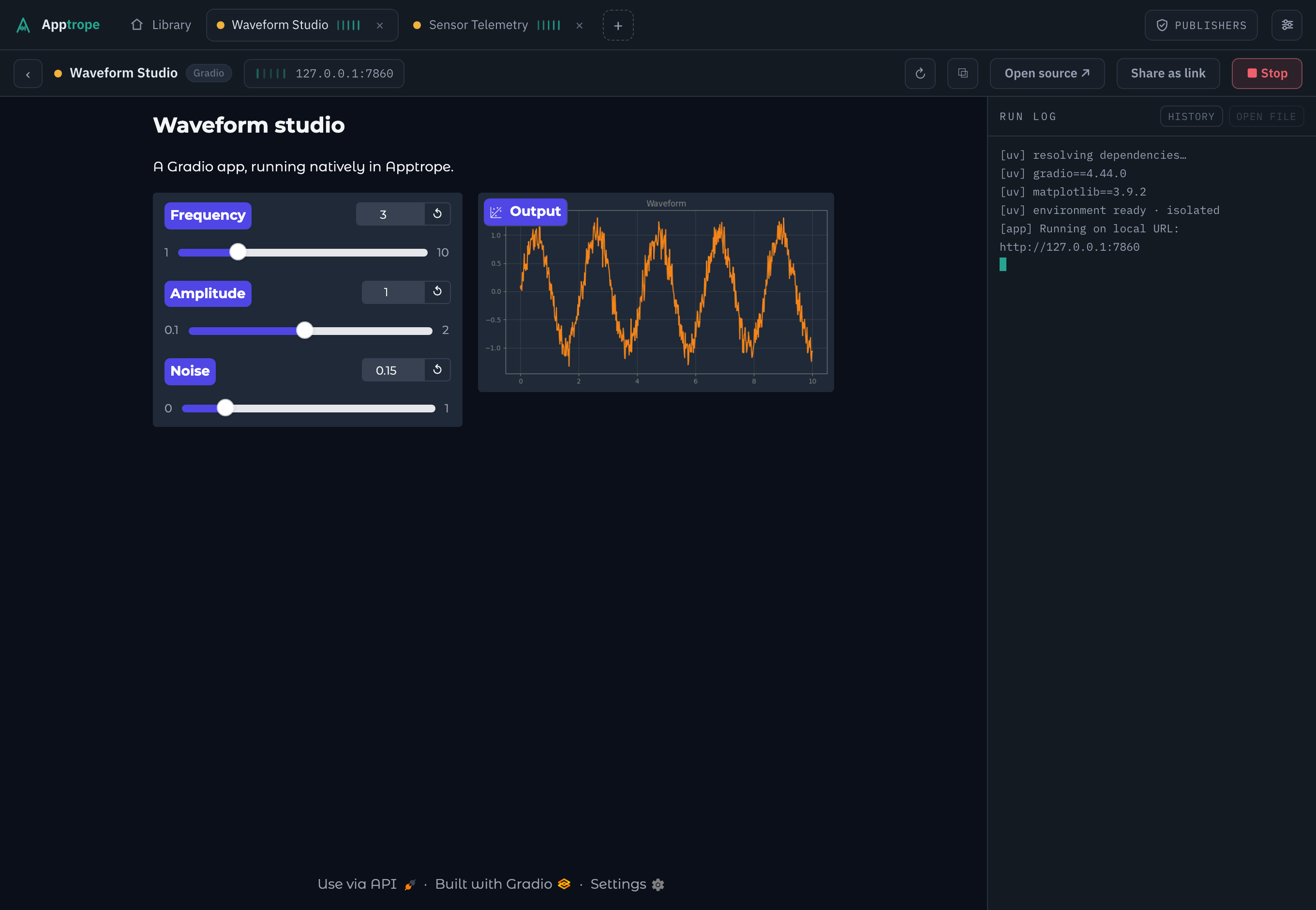 A Gradio app running inside Apptrope