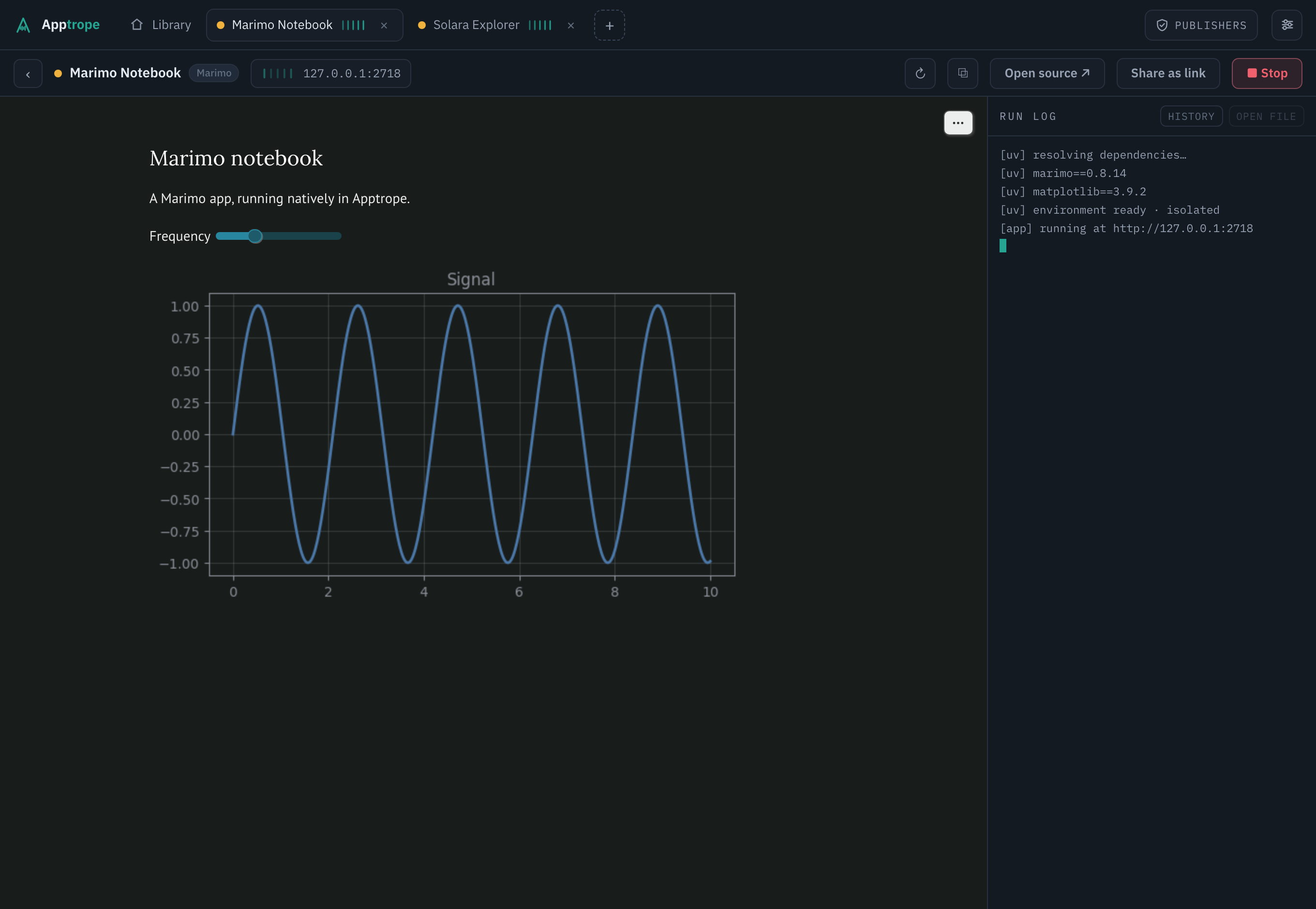 A Marimo notebook running inside Apptrope