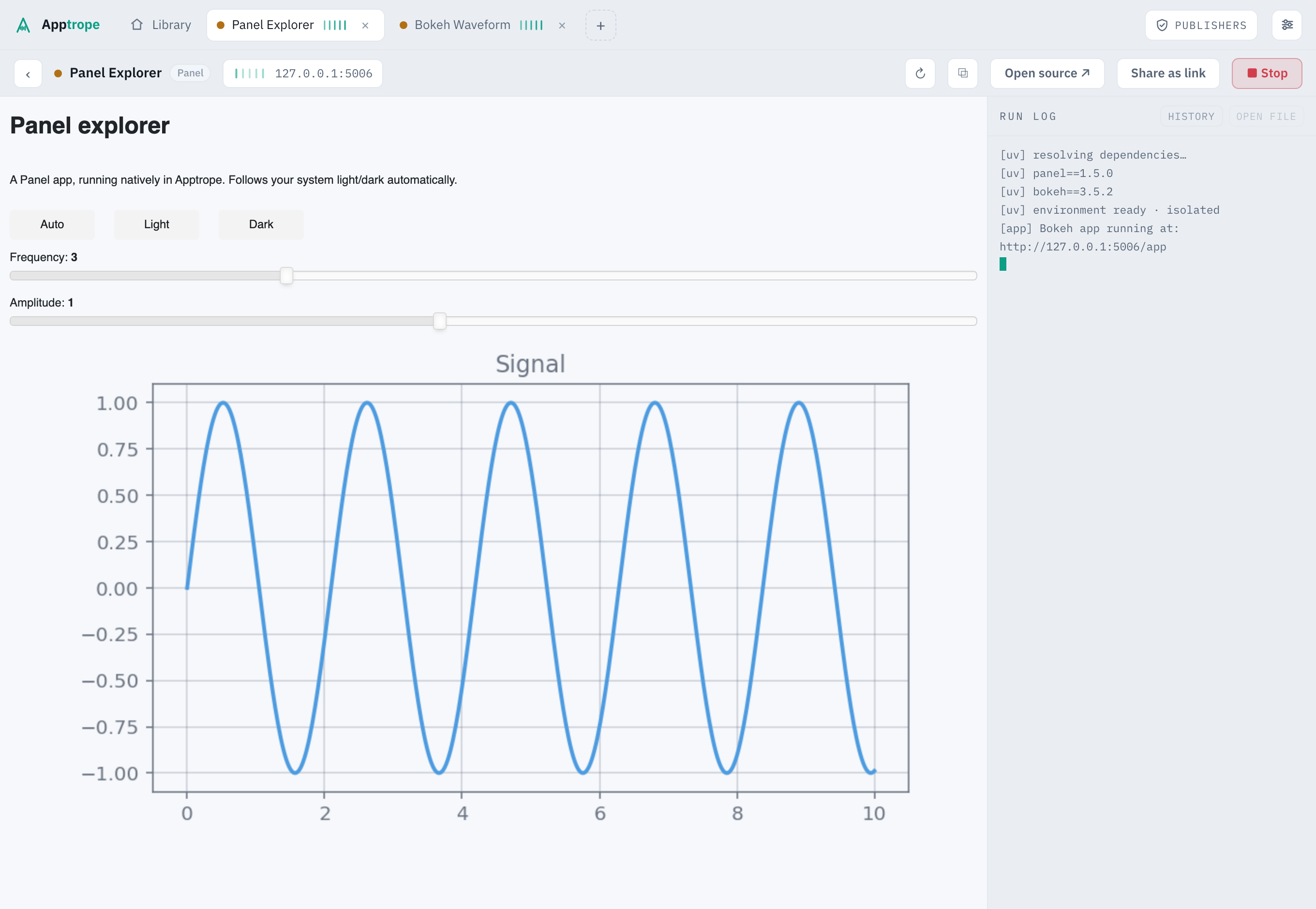 A Panel app running inside Apptrope