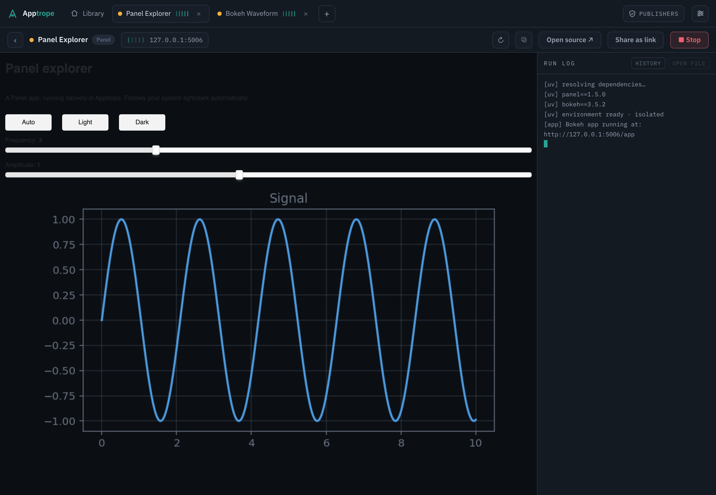A Panel app running inside Apptrope