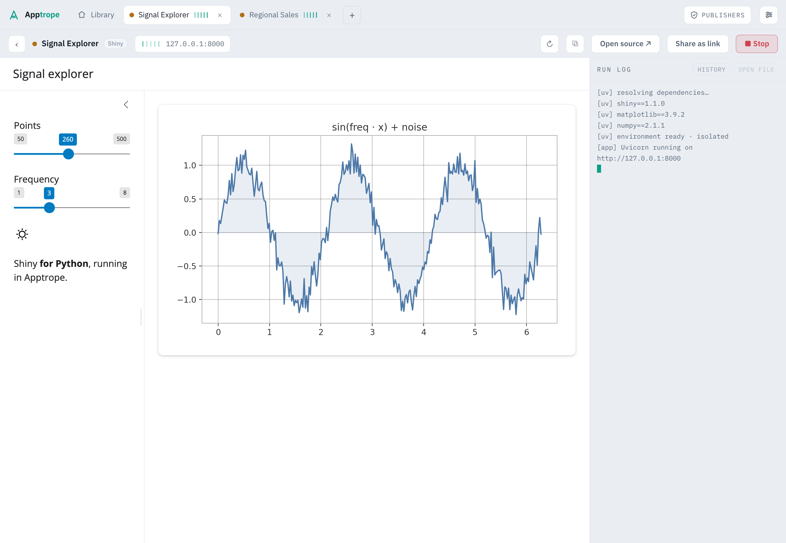 A Shiny for Python app running inside Apptrope