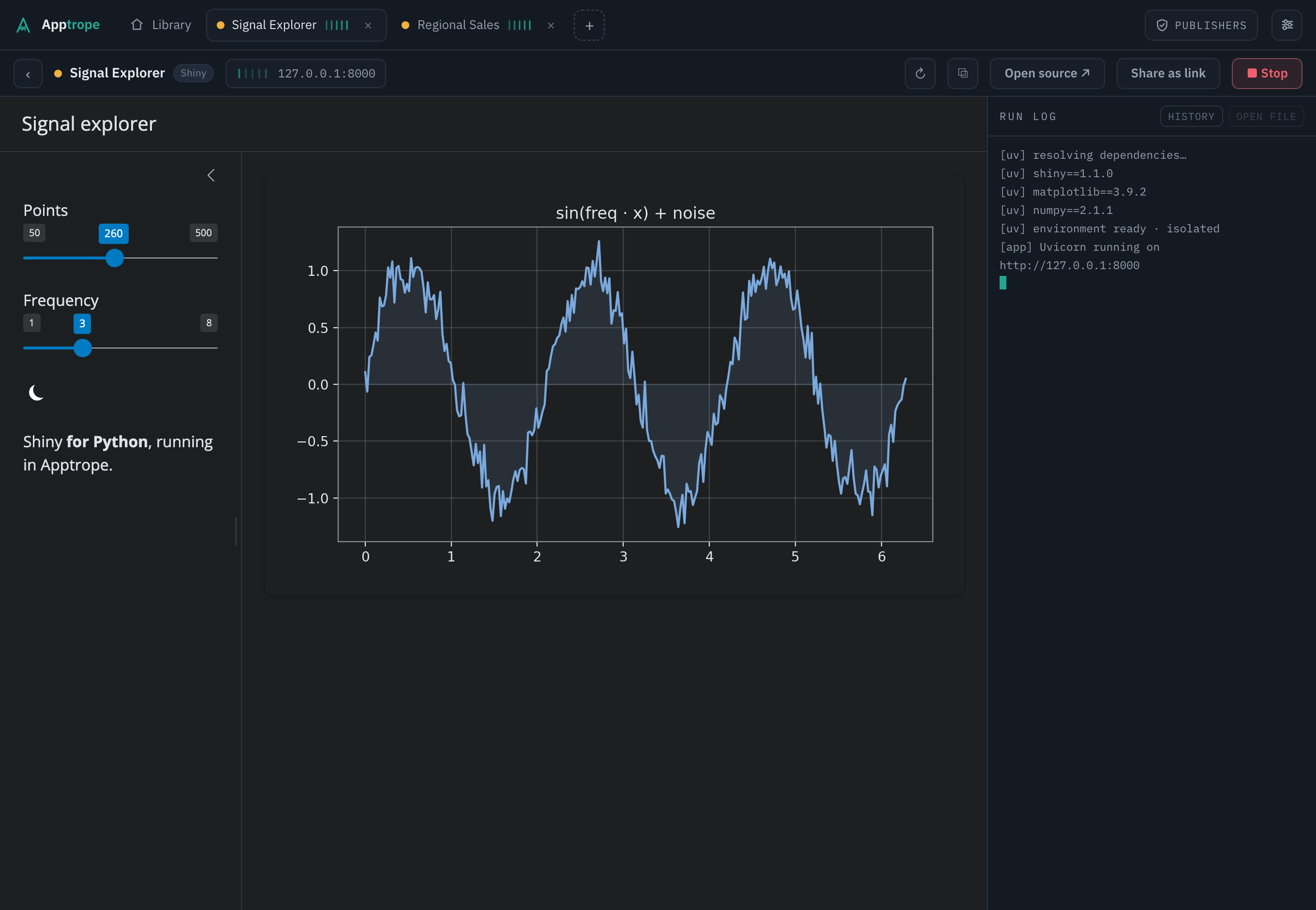 A Shiny for Python app running inside Apptrope