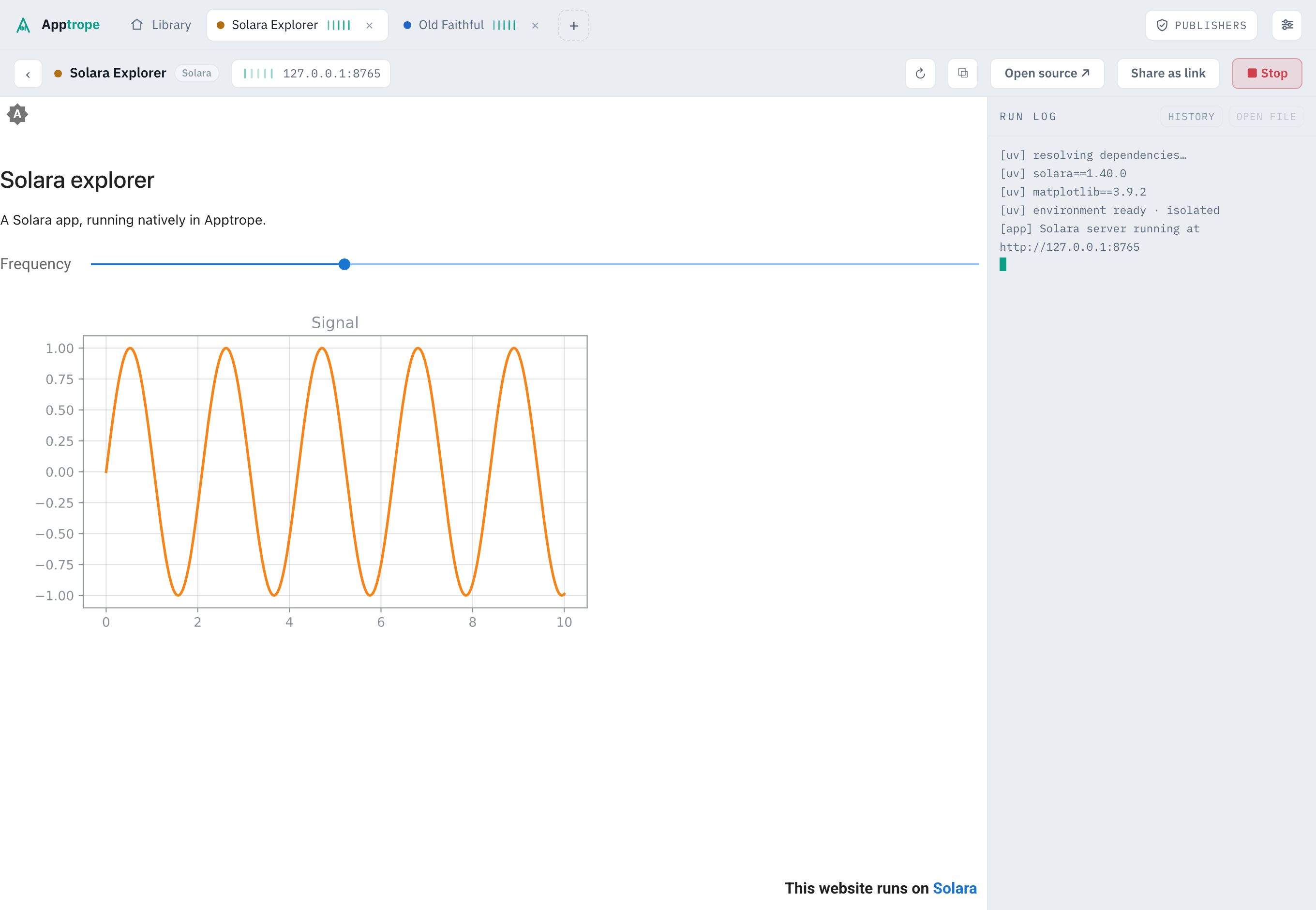 A Solara app running inside Apptrope