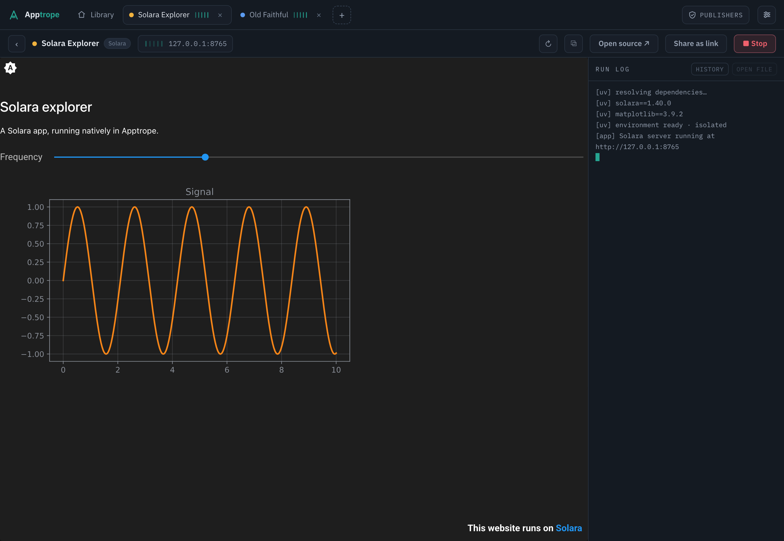 A Solara app running inside Apptrope